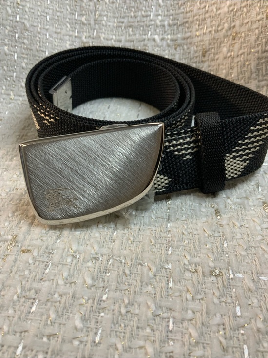 Burberry Other - Burberry Black and White Webbing Belt with Brushed Silver Buckle
